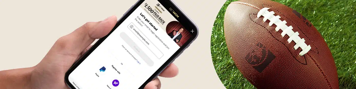 betmgm ky promo code sign up banner with a screenshot of BetMGM mobile app sign up page